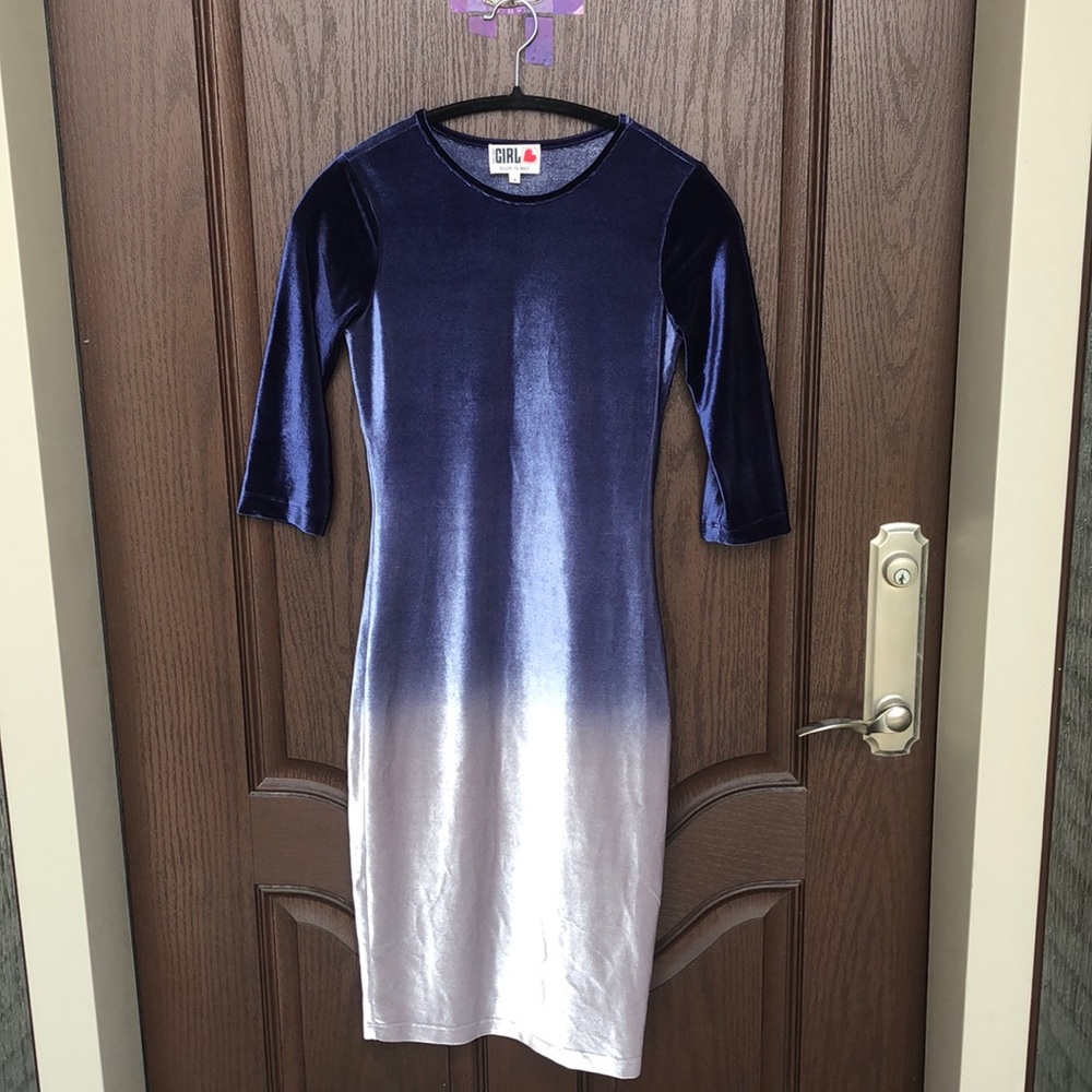 River Island Blue Velvet Ombre Bodycon Dress Party Cocktail Dress Size 6